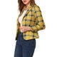 thumbnail image 4 of Blazer ajustado para mujer INSPIRE CHIC con solapa de muesca, estampado, chaqueta de traje de trabajo abierta, 3XL, a cuadros amarillos, 4 of 7