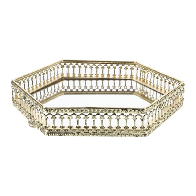 Jewelry Tray Golden Glass Tray for Perfume and Earrings Holder for Home with Elegant Design