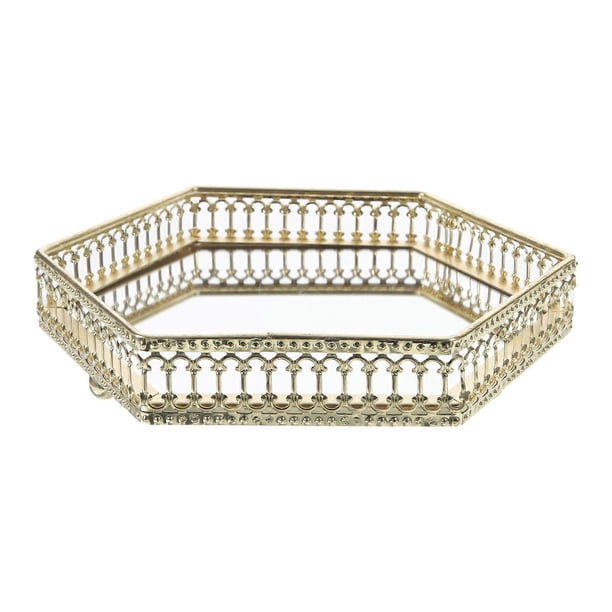 Jewelry Tray Golden Glass Tray for Perfume and Earrings Holder for Home with Elegant Design