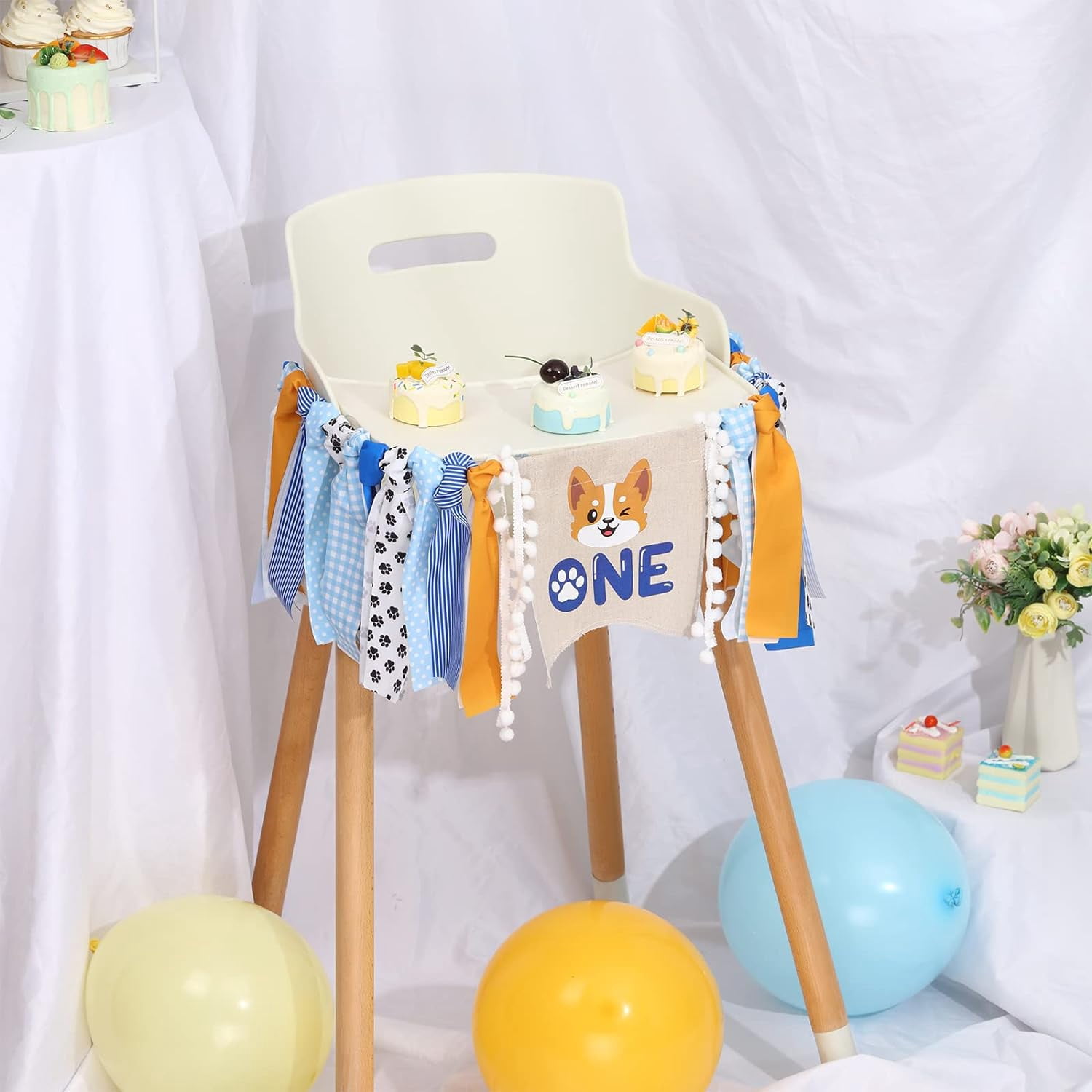 Dog Theme Birthday Party Decorations, Dog 1st Highchair Banner, Dog First Birthday Highchair Banner Boy Blue First Birthday Decorations for Boy Dog Theme Party Supplies
