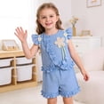 thumbnail image 2 of OYXSER Baby Girl Summer Clothes 4T 5T Cute Ruffle Flutter Sleeves Short Sleeve T-Shirts Shorts Clothing Set 2pcs Cute Short Set, Blue 4-5T, 2 of 9