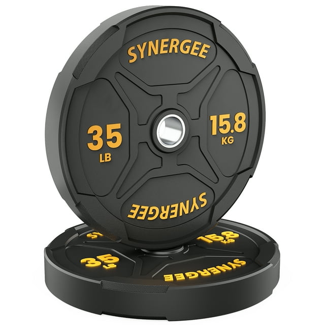 Synergee Bumper Plates – Durable Olympic Weight Plates, Low-Bounce Rubber for Strength Training, Powerlifting, and Functional Workouts.