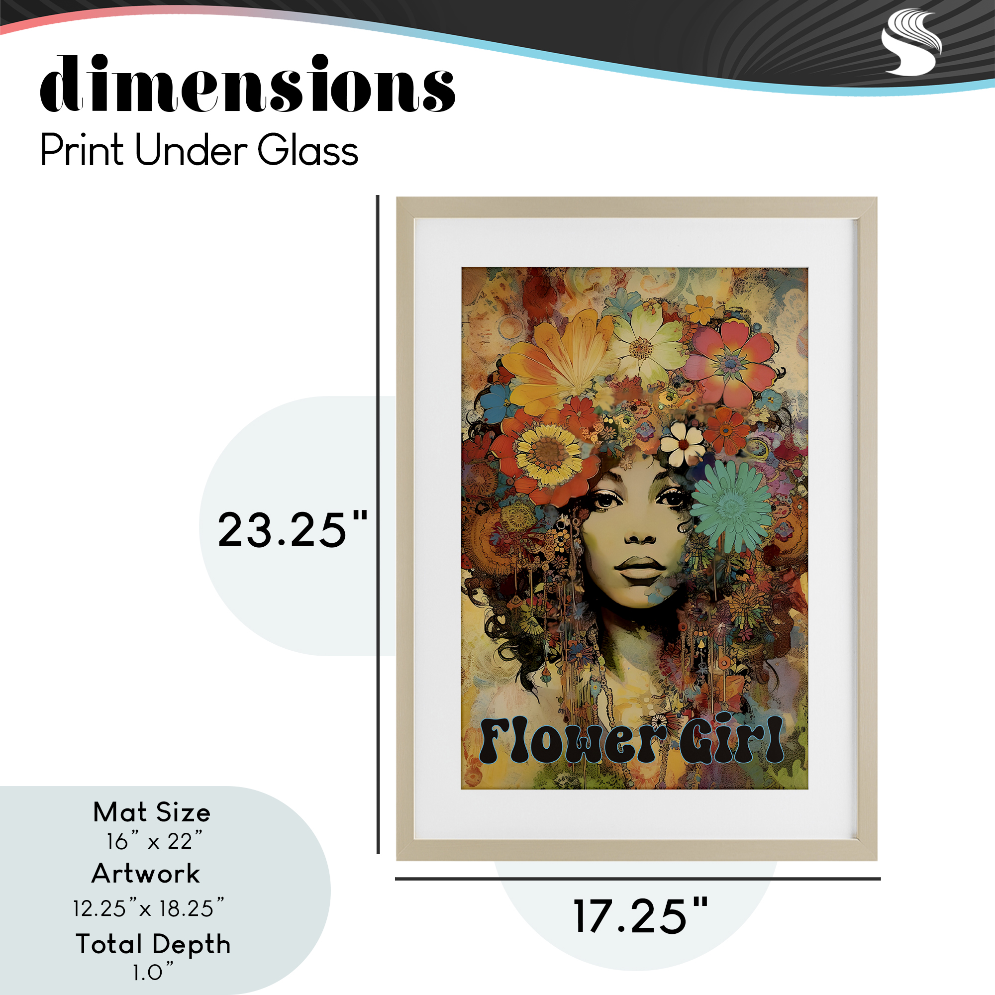 Bohemian Flower Girl Birch Framed Print Under Glass, design by Sasha