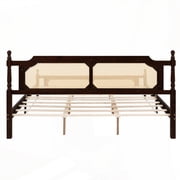 King Pine Bed with Rattan Headboard & Footboard - Espresso