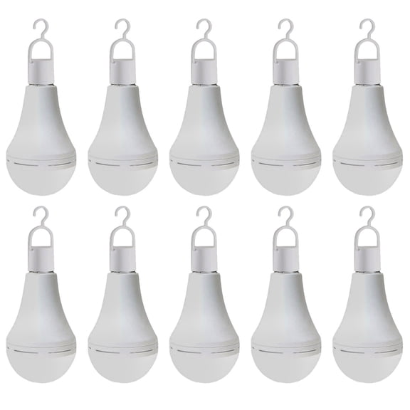 Upgraded Rechargeable Emergency Warm light bulbs for 6-8hrs, 2/4/6/10PC Light Bulbs - 7/9/12/15W LED 6000K 850LM 1200mAh Battery 4-IN-1 Versatile Use with Screw-in Hook for E27 Socket,15W-10PC