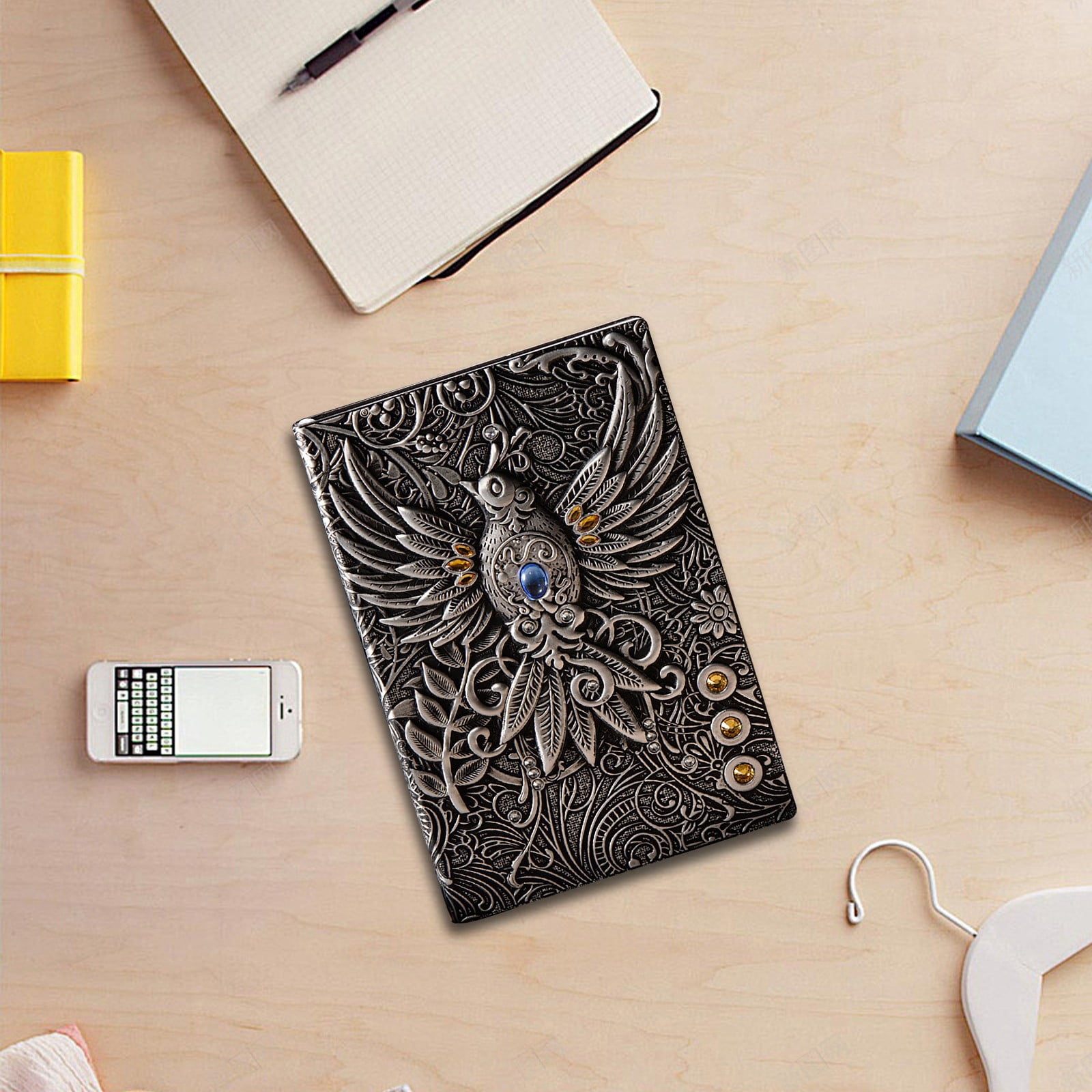 Clearance a notebook under $20,A5 (5.5" X 8.3") Embossed Journals Vintage Notebook Retro Leather Bronze Diary 100 Sheets Paper Hardcover Travel Notepad For Writing Sketchbook Collection Gift Dec