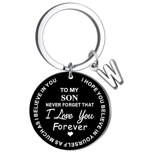 Llaveros para mujer, llavero de billetera, llavero de auto, llavero DIY para mi hijo, llavero de acero inoxidable negro con apellido de 26 letras, 2,5 cm, decoraciones de moda