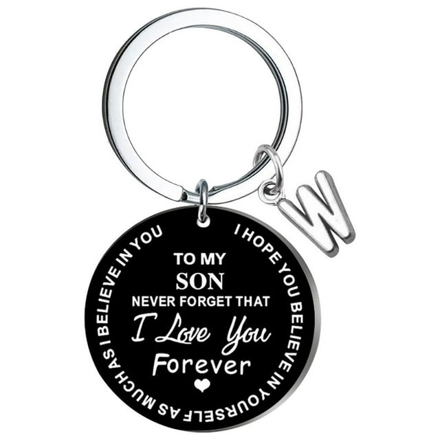 Llaveros para mujer, llavero de billetera, llavero de auto, llavero DIY para mi hijo, llavero de acero inoxidable negro con apellido de 26 letras, 2,5 cm, decoraciones de moda