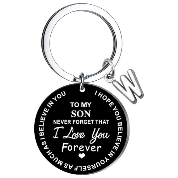 Weloille DIY To My SON Black Stainless Steel Last Name 26 Letter Keychain 2.5cm