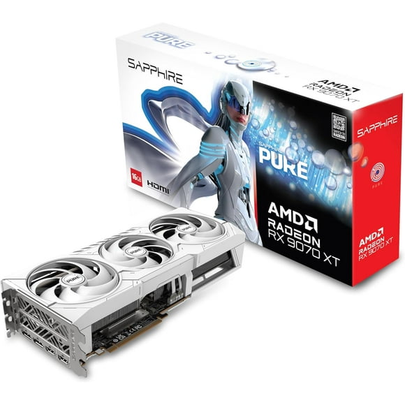Sapphire 11348-02-20G Pure AMD Radeon™ RX 9070 XT Carte Graphique de Jeu OC avec 16 Go GDDR6, AMD RDNA 4