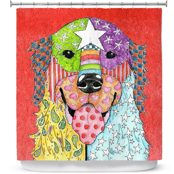Shower Curtains 70" x 73" from DiaNoche Designs by Marley Ungaro - Golden Retriever Dog Watermelon