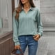 thumbnail image 2 of Ropa de trabajo,Blusa de manga larga para mujer, cuello redondo, botones delanteros, camisa informal de color liso, tela de rayón suave, ideal para uso diario y en casa, sopatenor, 2 of 8