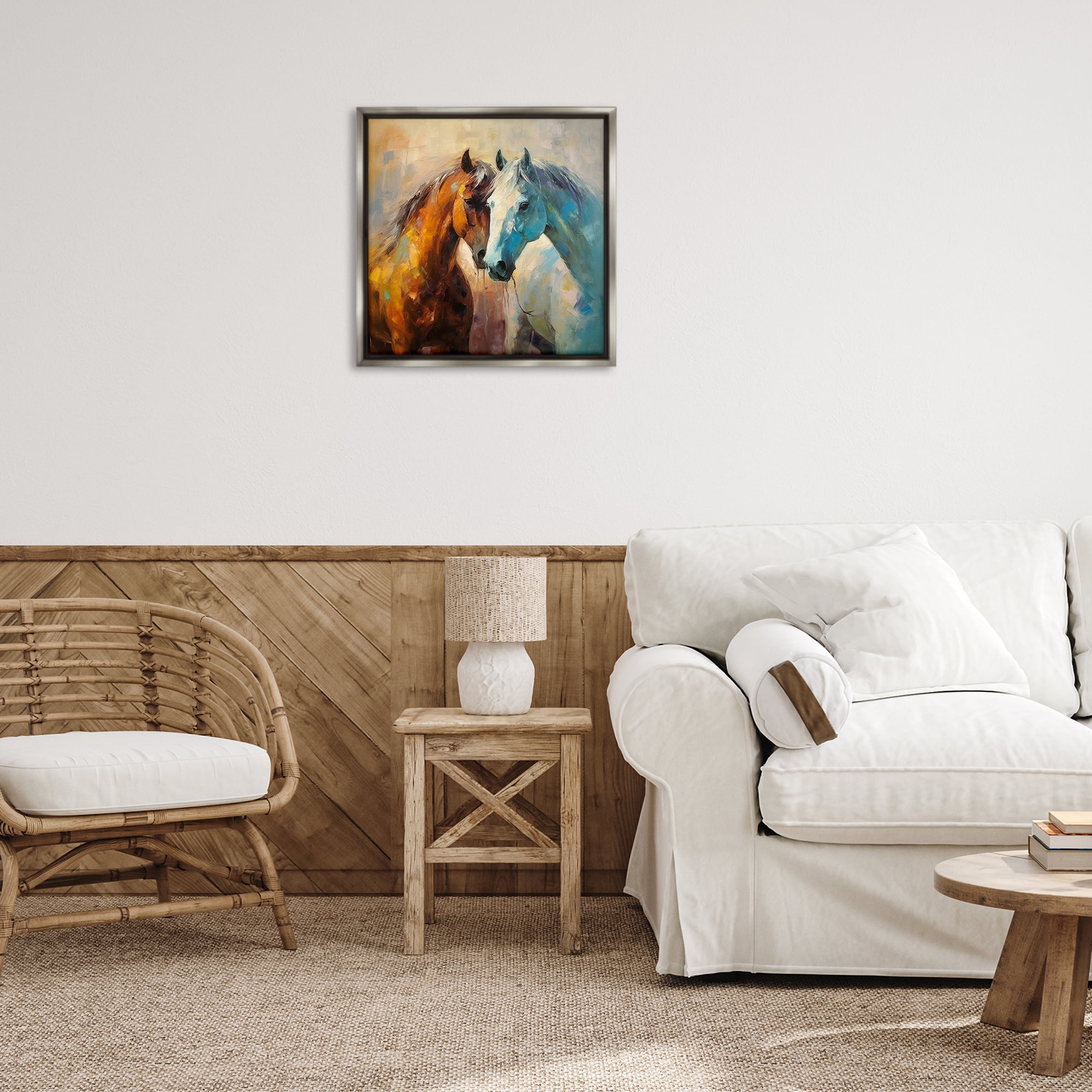 Stupell Industries Painterly Horse Pair Animals & Insects Painting Gray Floater Framed Canvas Art Print Wall Art, 25 x 25
