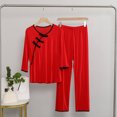 thumbnail image 2 of ZyeKqe Womens 2 Piece Lounge Sets V Neck 3/4 Sleeve Loungewear Tops High Waisted pants Pajamas Outfits, 2 of 3