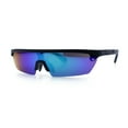 thumbnail image 6 of 80s Half Rim Narrow Rectangle Shield Retro Plastic Sport Plastic Sunglasses Black - Teal Mirror, 6 of 8