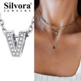 thumbnail image 2 of Silvora mujer plata esterlina inicial collar con chispeante circonita cúbica, letra V colgante collar para niñas adolescentes encanto joyería de cumpleaños, 2 of 8