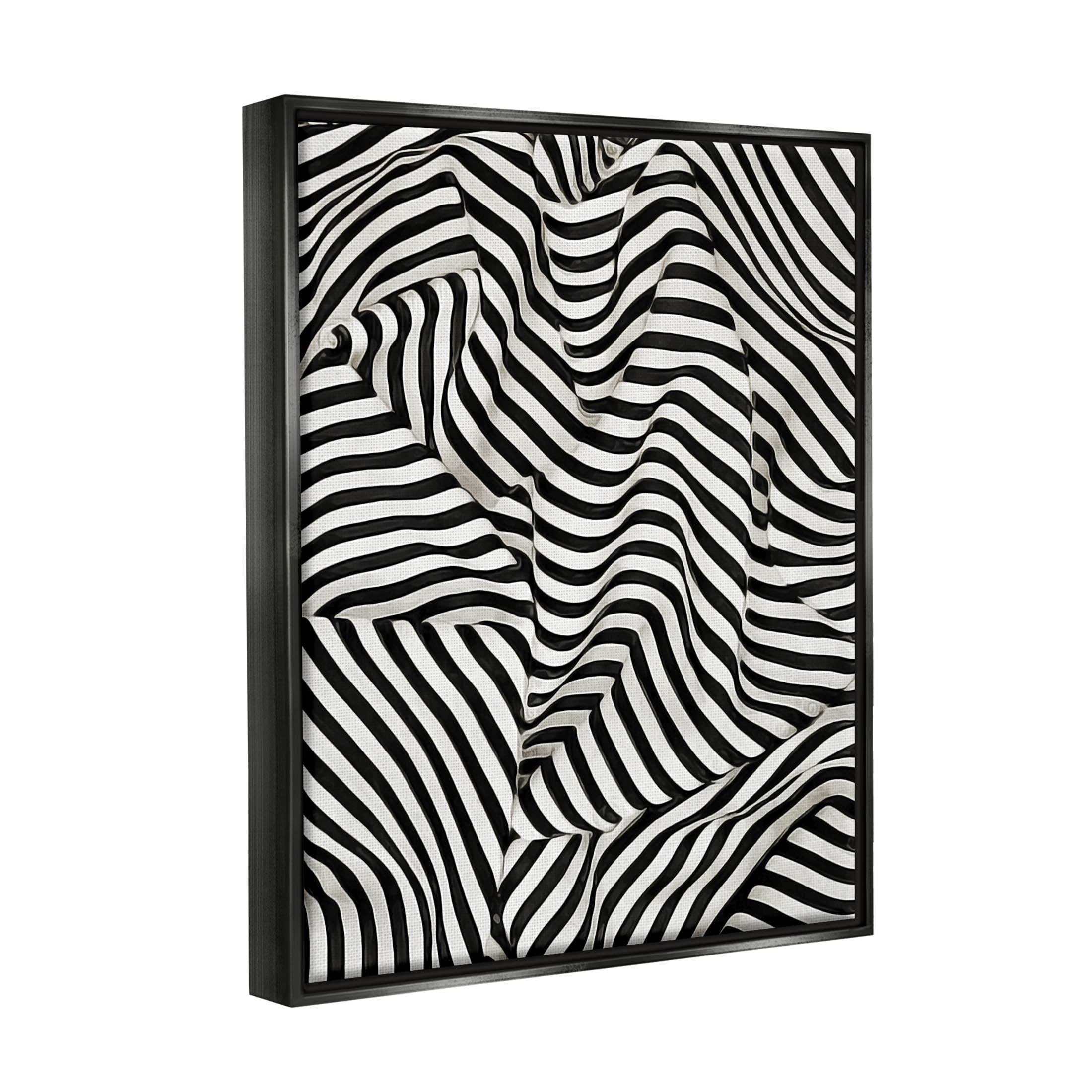 Folded Striped Drapery Pattern Abstract Graphic Art Jet Black Framed Art Print Wall Art
