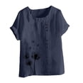 thumbnail image 3 of Women's Boho Floral Print Shirts for Women Summer Short Sleeve Tunic Shirts Button Crewneck Blouses 2026 Clothing(Navy,XXXXL), 3 of 3