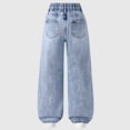 thumbnail image 6 of Hellosay Baggy Jeans for Girls 7-8T Star Embroidery Outdoor Straight Denim Pant with Pockets High Waist Trousers Blue, 6 of 9