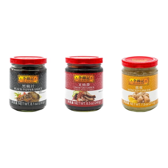 NineChef Brand Spoon Plus 3 Pack Lee Kum Kee Cooking Sauce, 3 Flavors(Black Pepper Sauce,Char Siu Sauce,Minced Ginger Sauce)