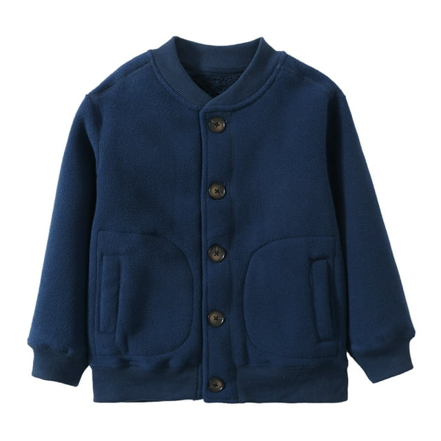 Gibobby Chamarra niñoRopa de chaqueta de béisbol para niños y niñas, abrigo cálido de lana cálida de manga larga de invierno(Marina, 9-10 Años)