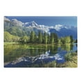 thumbnail image 1 of Outdoor Cutting Board, Snowy Mountains Evergreen Spruce Reflected in Lake City Park Chamonix France, Decorative Tempered Glass Cutting and Serving Board, Large Size, Blue Green White, by Ambesonne, 1 of 1