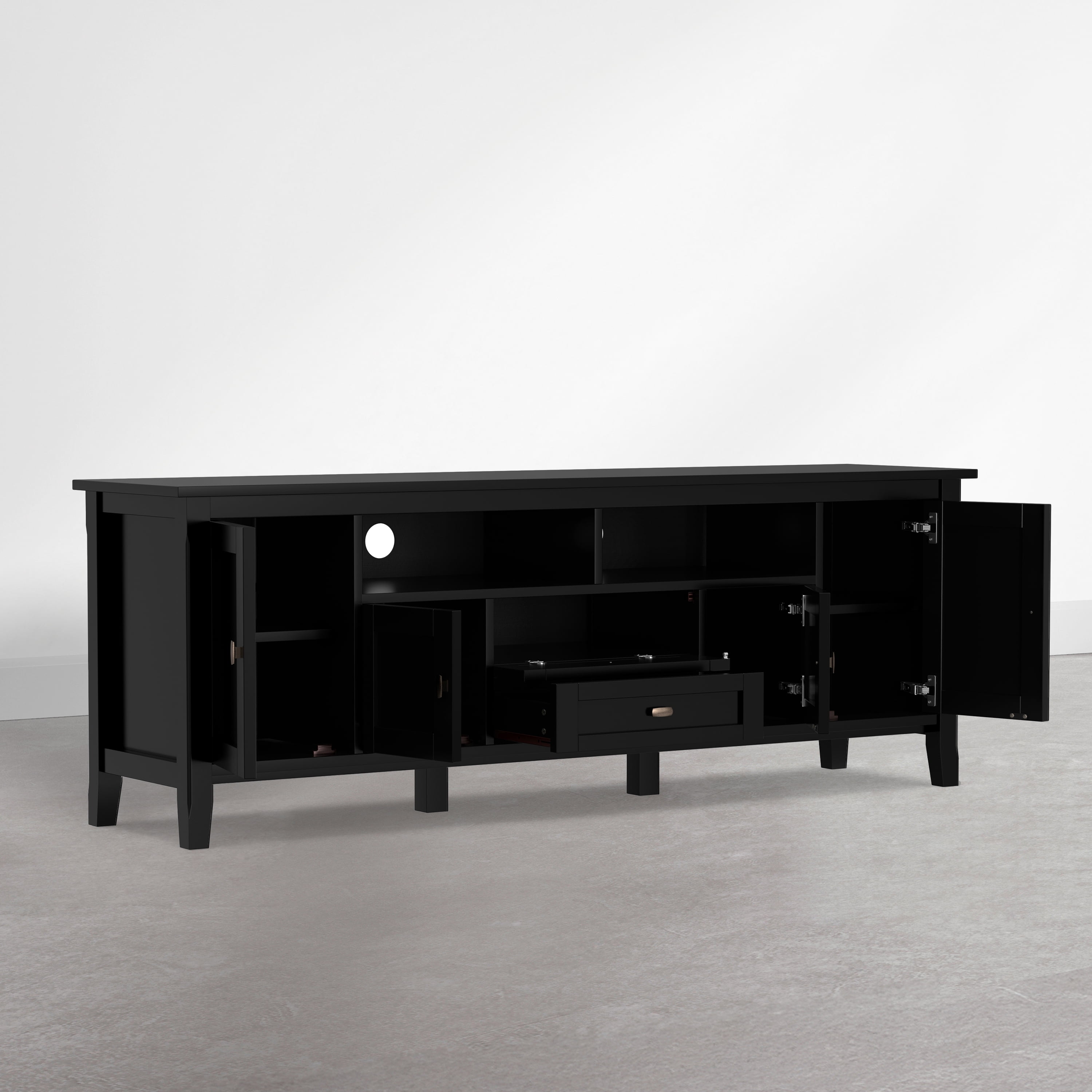 Simpli Home Warm Shaker 72 inch Wide Solid Wood TV Stand, Deep Black