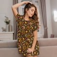 thumbnail image 3 of Uemuo Chrysanthemum turkey Pattern Women’s Nightdress – Casual Sleep Shirt, Soft Relaxed Fit Short-Sleeved Cotton Sleepwear for Home, Bedtime, and Lounging, 3 of 6