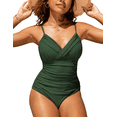 thumbnail image 4 of Hilor Womens One Piece Swimsuits Front Twist V Neck Shirred Bathing Suits Monokini Swimwear, 4 of 9