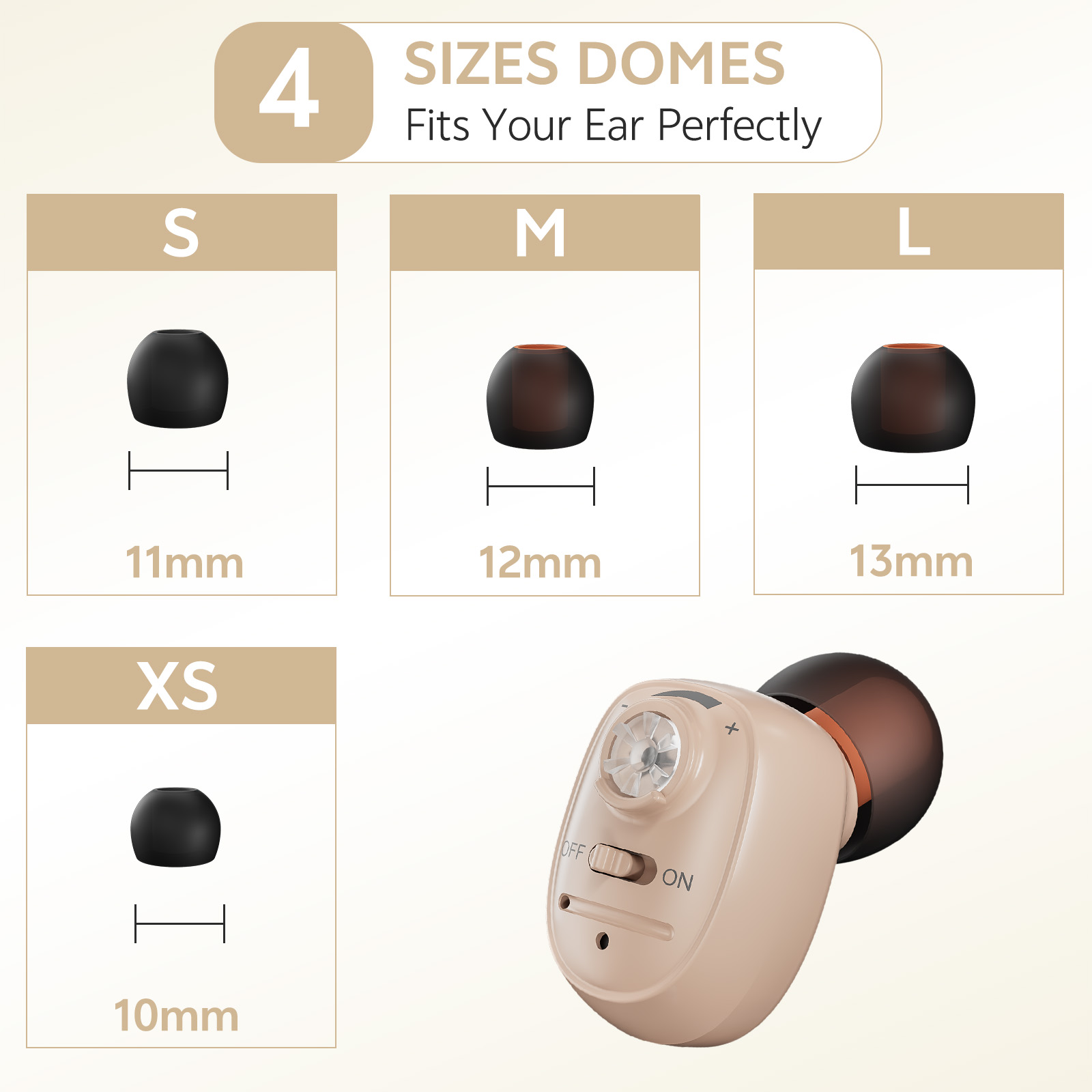 Delmicure Hearing Aids for Seniors Rechargeable with Noise Cancelling, Invisible, VHP-1607, Single, Beige