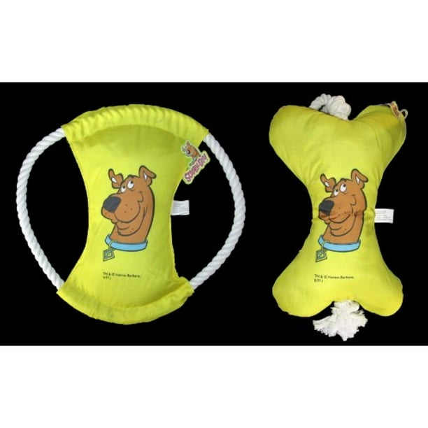 Scooby Doo 12" Yellow Stuffed Bone & Disk Rope Dog Toy 2 Piece Set