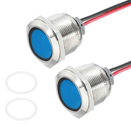Uxcell 2Pcs 22mm Indicator Light, 12V-24V AC/DC LED Metal Signal Lamp Waterproof,Blue