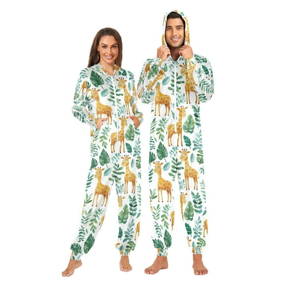 Adult Christmas Onesie Cute Giraffe Adult Zipper One-Piece Pajamas Unisex Pajamas with Pockets