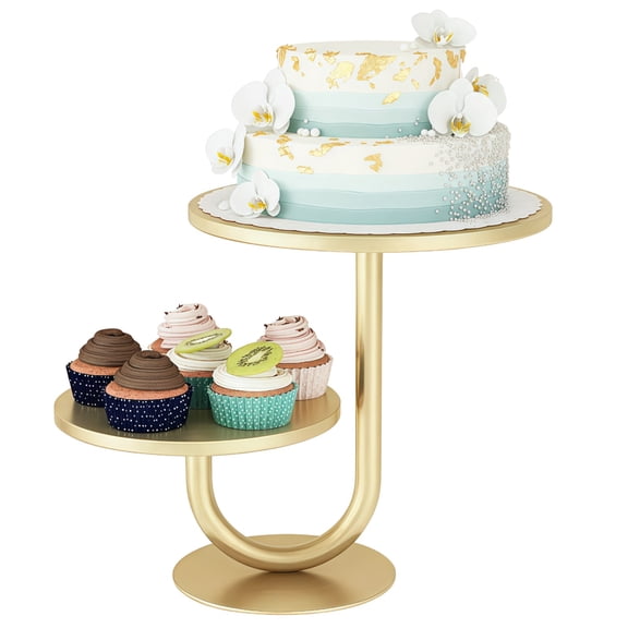 Gold Cake Stand, 2 Tier Detachable Round Metal Cupcake Holder, Elegant Dessert Display Rack for Wedding Parties, Celebrations, Easy Assembly, Long-lasting Iron Serveware