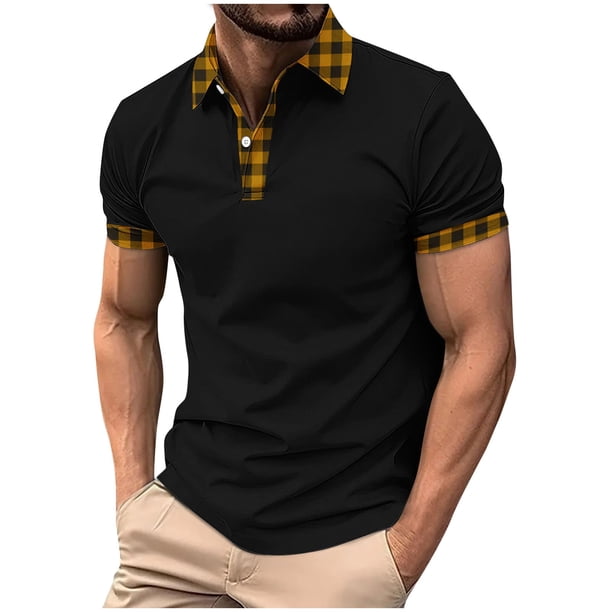 Mens Manga Corta Botón Abajo Camisas con Bolsillo de Impresión Solapa Cuello Gira Blusa de Suéter