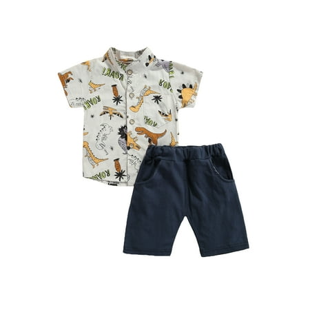 

Toddler Baby Boys Tracksuits Boys Dinosaur Print Short Sleeves Shirt + Shorts