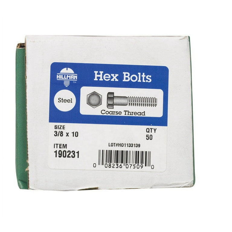 Hillman 3/8 in. D X 4 in. L Zinc Plated Steel Hex Tap Bolt 50 pk Hillman 3/8 in. D X 4 in. L Zinc Plated Steel Hex Tap Bolt 50 pk