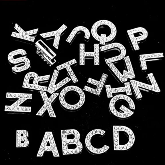 U8MO 5 Pcs Silver Larger Alloy Rhinestone Letter "A-Z" Slide Charm Fit 18mm Wristband-B