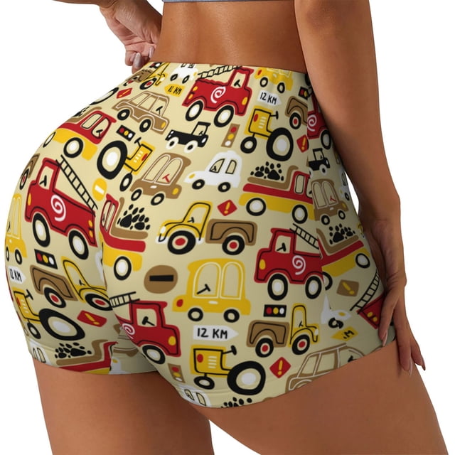 Fotbe Vehicles Shorts Sin Costuras – Shorts Deportivos de Cintura Alta para Mujer, Elásticos para Gimnasio, Yoga, Running o Ciclismo-Large