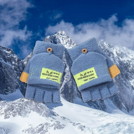 

Work Gloves Children s Gloves Autumn And Winter Warm Thickened Flip Up Gloves Plus Velvet Knitted Cold Proof Half Finger Gloves
