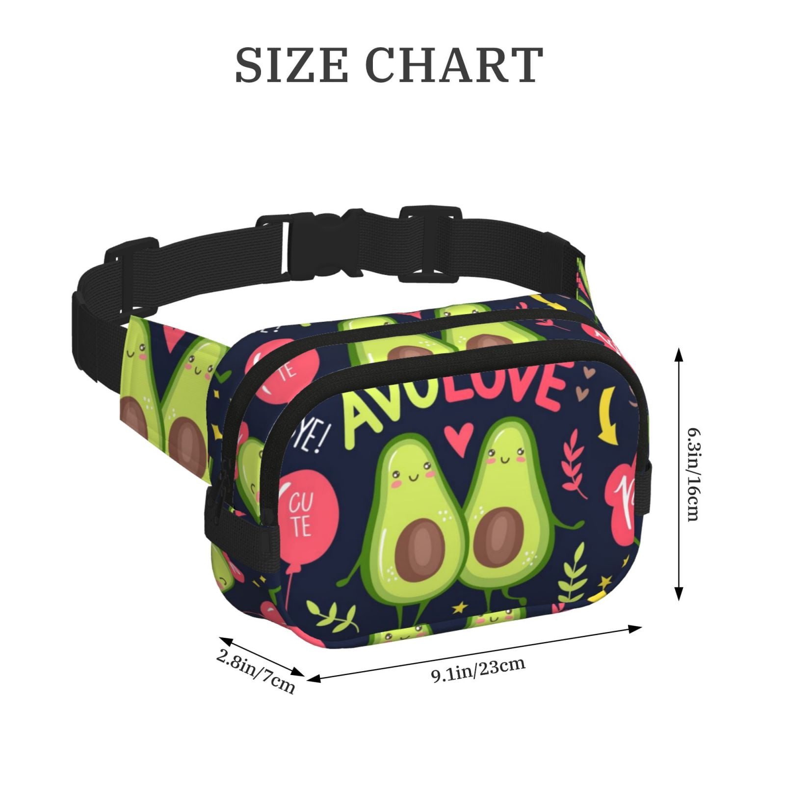 Picia Avocado Love Print Square Double-Layer Waist Bag Mini Adjustable Waist Belt Bag Exercise Running Travel Hiking