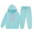 thumbnail image 4 of Toddler Girl Sets Outfits Letter Print Long Sleeve Fashion Pullover Hoodie Sweatshirt and Jogger Sweatpants Clothing Kids 2pcs Outfits Fall Winter Suit Light Blue,10-11 Years, 4 of 4