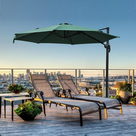 Commercial Offset Patio Umbrellas Yescom 10' Offset Patio Umbrella 8 Ribs Hanging Roma Outdoor Heavy-Duty Cantilever 360-Degree Rotation 57lbs Green Brown ()