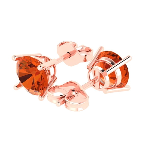 3.0 Ct Round Cut Studs Red Crystal 14K Rose Solid Gold Everyday Dainty Earrings Push Back