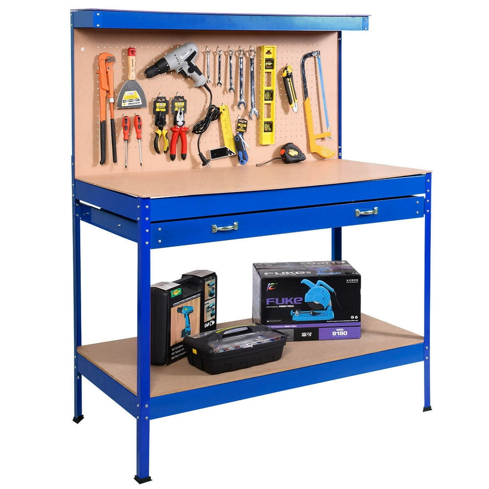 Goplus Work Bench Tool Storage Steel Tool Table W/ Drawer and
