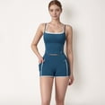 thumbnail image 2 of Women's Contrast Trim Cropped Tank Top with Square Neck and Spaghetti Straps - Small, Blue, 2 of 7
