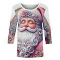 thumbnail image 5 of LiMoi Women's Three Quarter Sleeve Xmas Tshirt Round Neck Casual Top with Santa Claus Graphic Tees Shirts Blouse My Items, 5 of 6