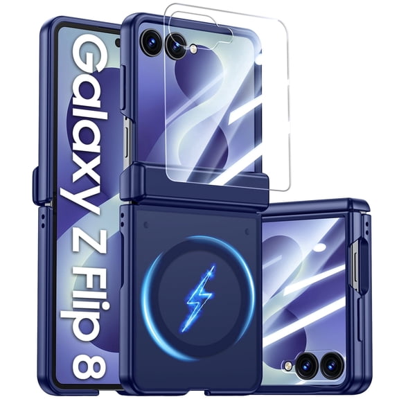 Vizvera for Samsung Galaxy Z Flip 8 Case,with Magnetic Power [Slim Design][Screen Protector][Hinge Protection] Translucent Matte Shockproof Protective Phone Case-Blue
