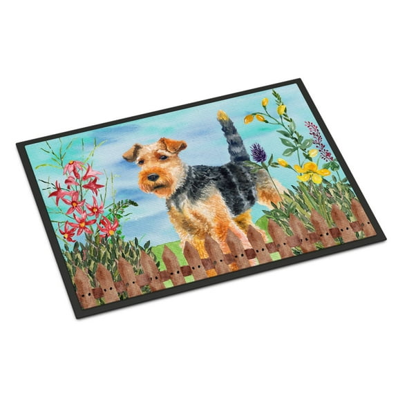 Carolines Treasures CK1262MAT Welsh Terrier Spring Door Mat Indoor Rug or Outdoor Welcome Mat 18x27 Doormat  27"L x 18"W