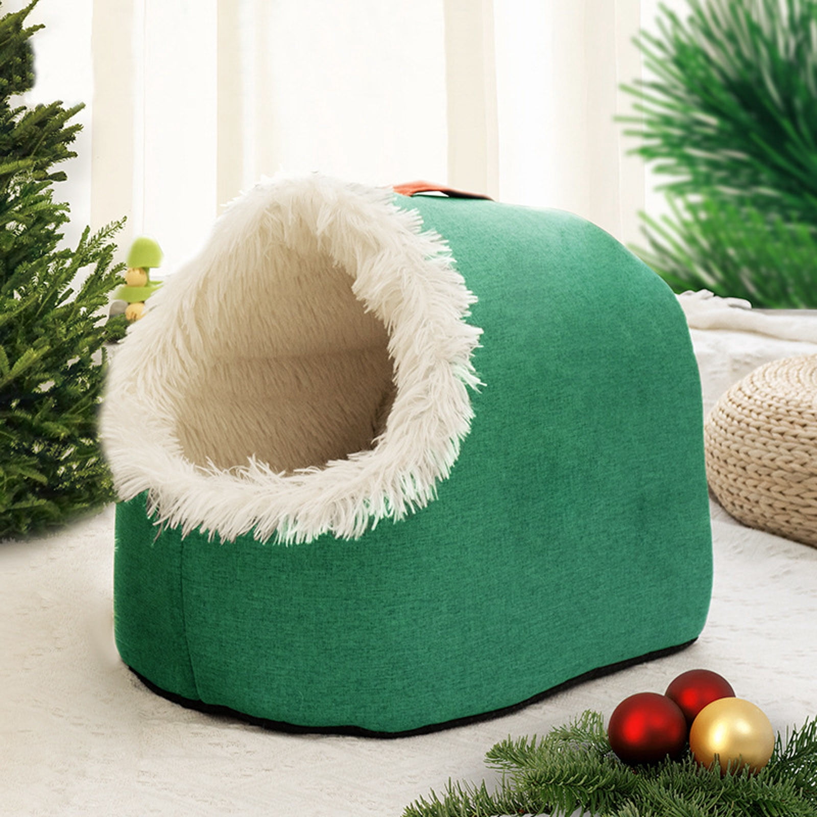 Cozy Pet Bed for Indoor Cats Warm Hooded Calming Shelter Washable Detachable Padding Ideal for Winter Comfort